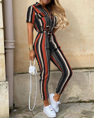 Elegant Jumpsuit With Belt and Short Sleeves for Women